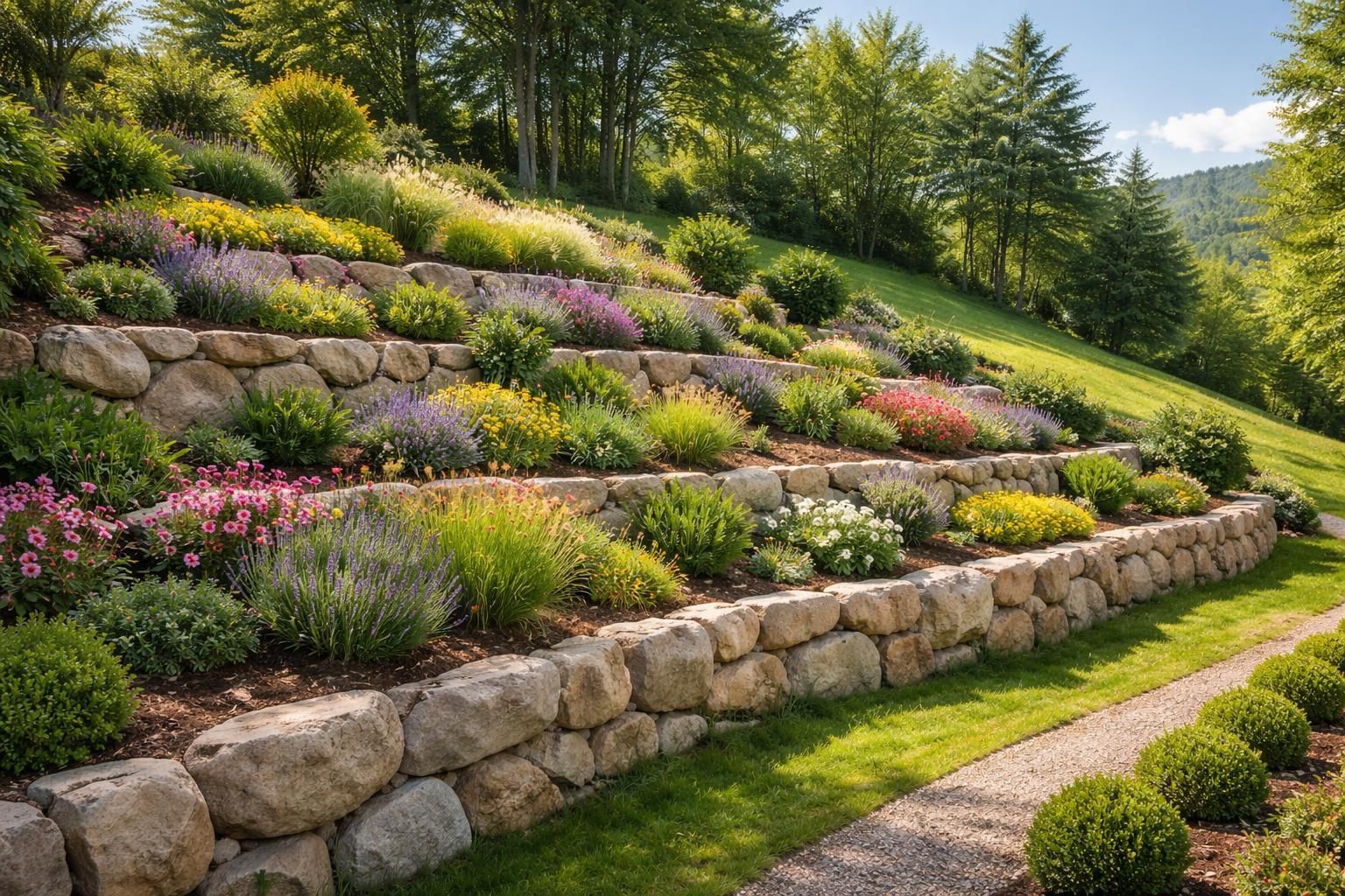 Réussir son jardin en enrochement pour un terrain en pente
