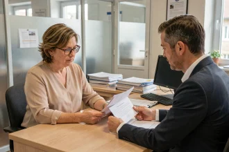 Femme en rendez-vous avec un conseiller de l'office HLM de Cluses pour une demande de logement social